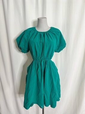 Teal Puff-Sleeve Dress
